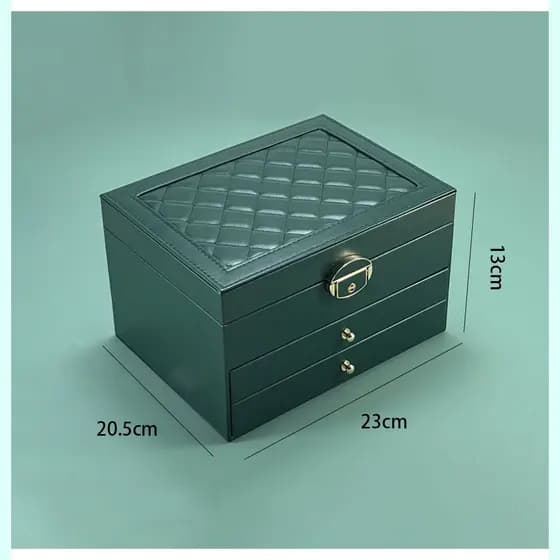 Porta-joias premium 3 níveis, couro, espaçoso e elegante