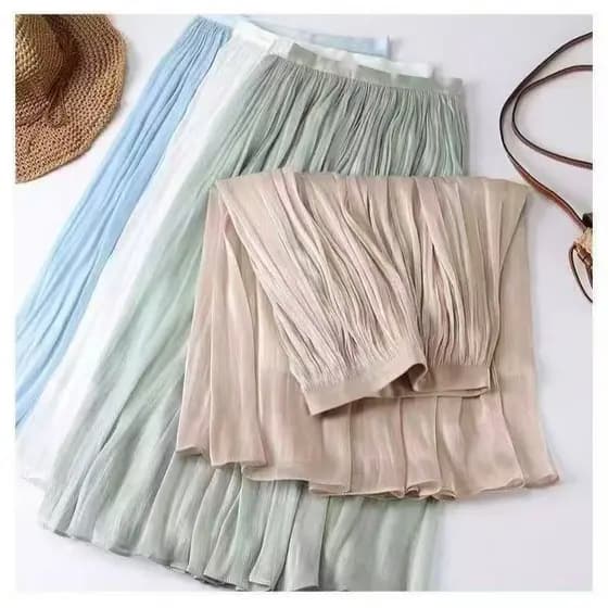 Mulheres Suave Cor Sólida Saia Plissada Casual Cintura Elástica Colorido A Linha Primavera Verão S1002