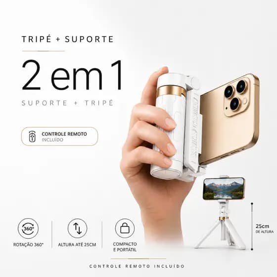 Suporte Celular com Tripé e Controle Remoto Ajustável Portátil 360° 4 funções em 1