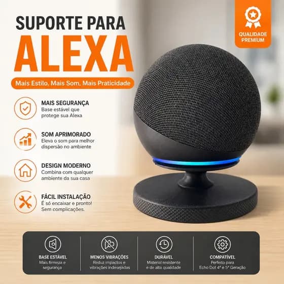 Suporte para ALEXA Echo Dot 4ª e 5ª Geração - Decorativo Setup Áudio Imersivo, Controle por Voz, Privacidade, moderno