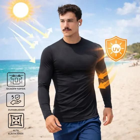 Camisa Térmica Proteção UV 50+ Premium Segunda Pele Camiseta Blusa Malha Fria Academia Manga Longa