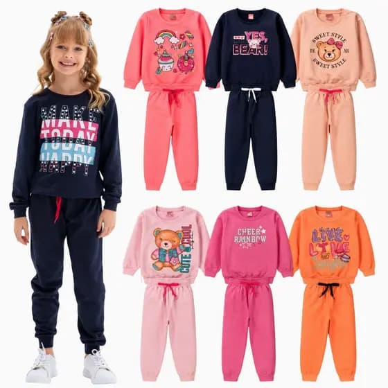 Kit Sortido 10 Peças Moletom Roupa De Bebê Menina Infantil Inverno 5 Casacos + 5 Calças