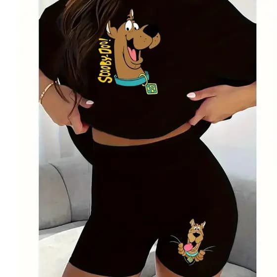 Conjunto Feminino Academia Básico Camiseta+ Bermuda Estampa Scooby-Doo