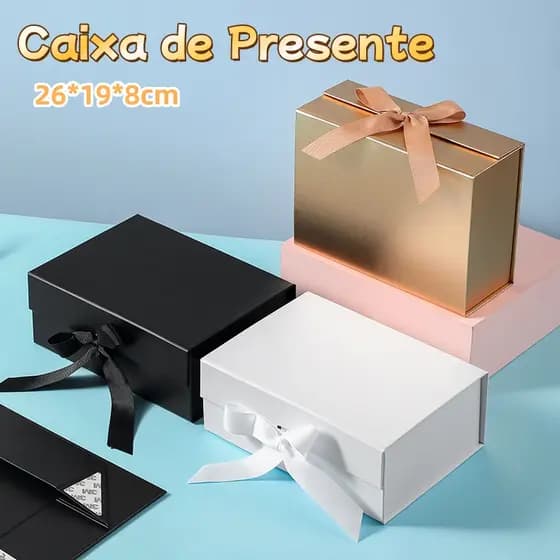 Caixa Presente Flip-top Caixa Dura com Fita Fechamento Magnético e Dobrável para Noivado, Natal, Aniversário, Halloween