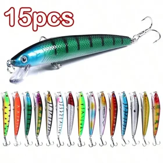 15/71 Peças Kit de Pesca Profissional Isca Minnow Rígida- Iscas para Truta/Lucio/Bass Kit de Iscas Artificiais