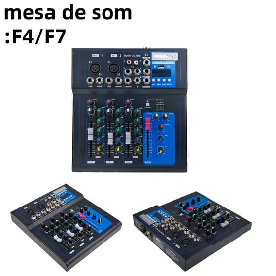 Mesa De Som Pro 4/7 Canais Misturando Console De Efeitos Usb 48V Phantom Stage