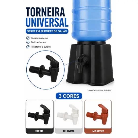 Torneirinha Universal Para Bebedouro Filtro Suporte Galão Água Cores Preta Branca Marrom | Substitui Quebrada ou Vazando