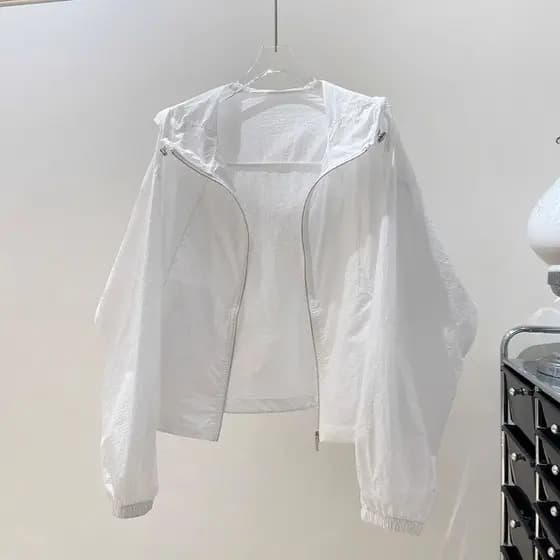 Temperamento Respirável Protetor Solar Roupas Femininas cardigan Fino Jaqueta Primavera E Verão Com Capuz C19 Zíper De S
