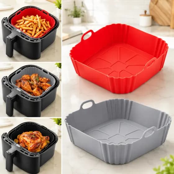 3 2 ou 1 Formas Silicone Quadrada 21CM Assadeira Air Fryer Forno Forma Fritadeira Alça Microondas