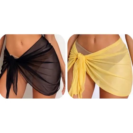 kit 2 canga tule de malha preto e amarelo mini pareô com amarração
