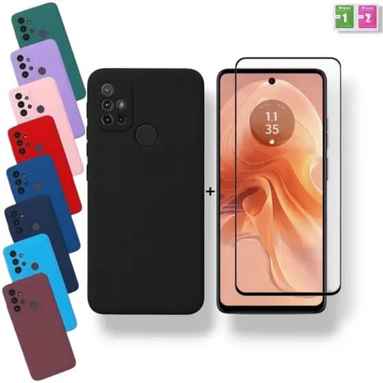 Kit Capa + Película Moto G10 / G20 / G30 Capinha Aveludada Motorola Anti Impacto Premium