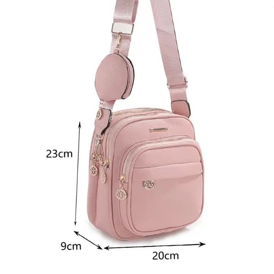 Bolsa Transversal Feminina Compacta com 3 Compartimentos e Porta-Moedas – Couro Sintético Premium
