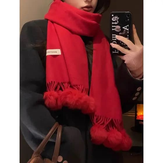 Cachecol vermelho de imitação de caxemira para mulheres, inverno 2025, novo cachecol de lã quente para pescoço, xale lon
