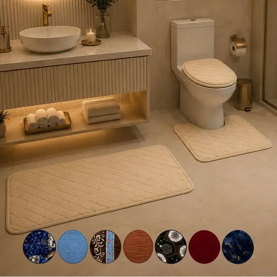 Kit até 9 Tapetes de Banheiro Laváveis e Antiderrapantes Com Capa de Vaso Para Conforto