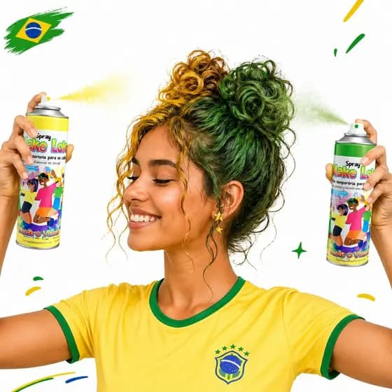 Kit Spray Temporário Verde e Amarelo Para Cabelo Copa Do Mundo Make Loko Futebol Brasil