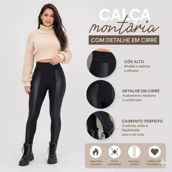 Calça Legging Montaria Térmica Flanelada Feminina Inverno Cós Alto Frio