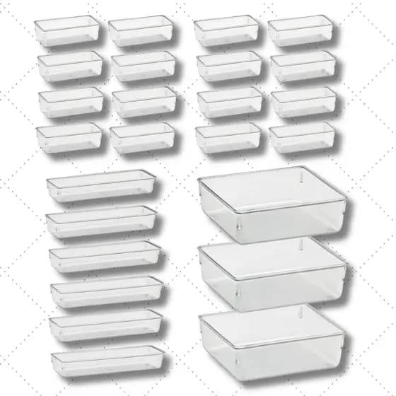 Kit Organizador Multiuso Banheiro Maquiagem Gaveta Armário Geladeira Mesa Pote Acrílico Cristal