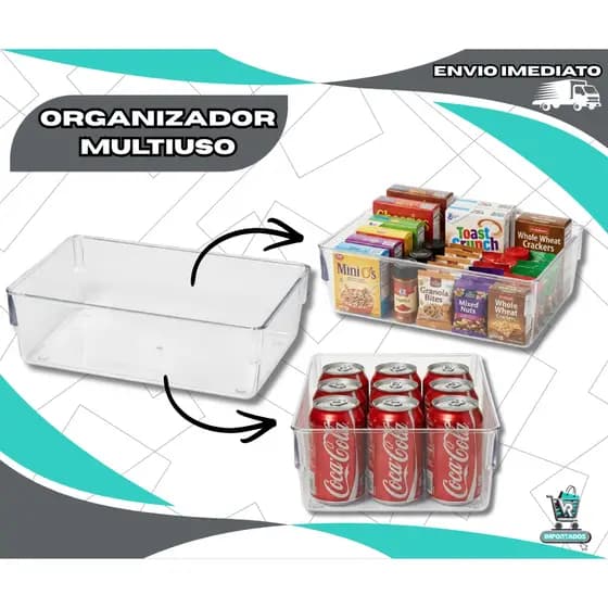 Kit 3 Organizadores Multiuso Grande Acrílico Banheiro Cozinha Gaveta Armário Geladeira Resistente