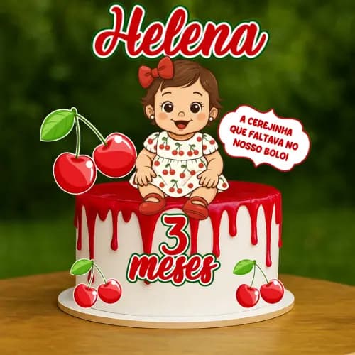 Topo de bolo Personalizado Cerejinha - Topper de bolo Cerejinha - Aniversário Cerejinha