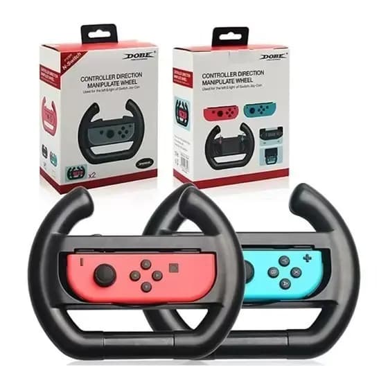 Par Volante N Switch Controle Joy con Grip Dobe Joycons Preto