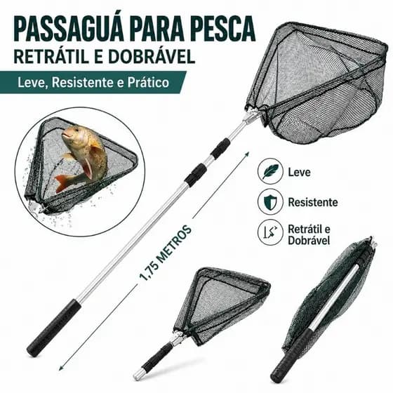 Passaguá de Pesca 1,75m em Alumínio Retrátil Dobrável – Ideal para Lago, Rio e Pesca Esportiva