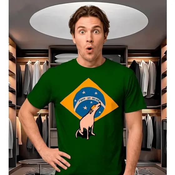 Camiseta RUMO AO HEXA Brasil Copa do Mundo Cachorro Caramelo Masculino e Feminino 100% algodão