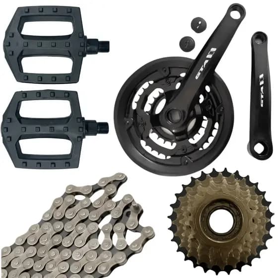 Kit Relação 29/26 Mtb 21v Pe de vela + Pedal + Catraca roda livre 7v + Corrente index