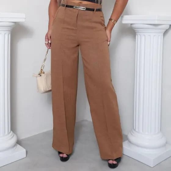 CALÇA FEMENINA PANTALONA SOCIAL LINHAO CINTURA ALTA COM CIPER ACOMPANHA CINTO