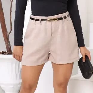 Short Linho Social Feminino Moda Alfaiataria Luxo Elegancia Tendencia