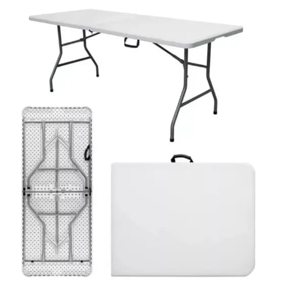 Mesa Dobrável Vira Maleta c Alça Portátil 1,80m Camping Pesca Jardim Festa Gourmet Resistente Branca