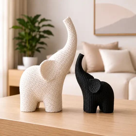 Elefante Decorativo Textura Crochê – Decoração para sua Sala, Escritório, Mesa.