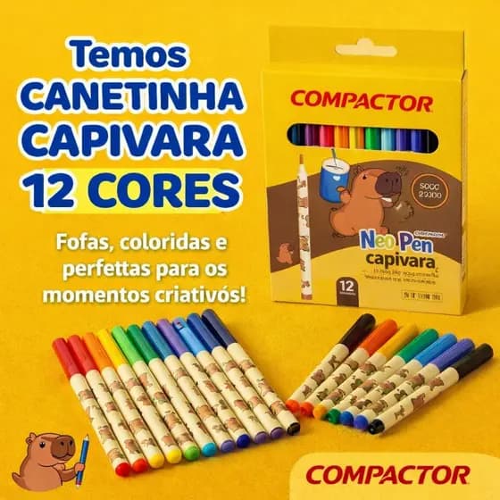 Canetinha capivara hidrografica Neo-Pen Gigante Com Cheirinho e 12 Cores compactor escolar