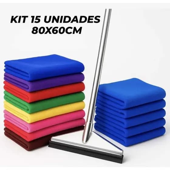 Pano de Microfibra Chão Kit 15 Un Gigante 80x60cm Limpeza Lavagem Seca Casa Carros Estética Automotiva