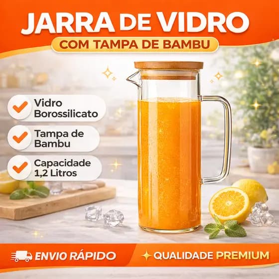Garrafa de Vidro Borossilicado com Tampa de Bambu Luxo Jarra Qualidade Premium Casa Top demais C/A!!