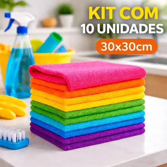 Flanela de Microfibra Kit 10 Un 30x30cm Pano Multiuso Limpeza Pano de Pia Vidros Superfícies Top CA