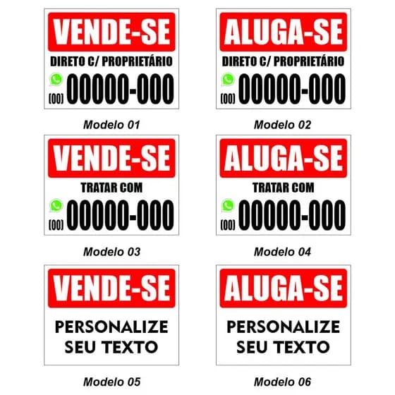 Placa Vende-se - Aluga-se Personalizavel - Imóvel Terreno Casa Apartamento Produtos
