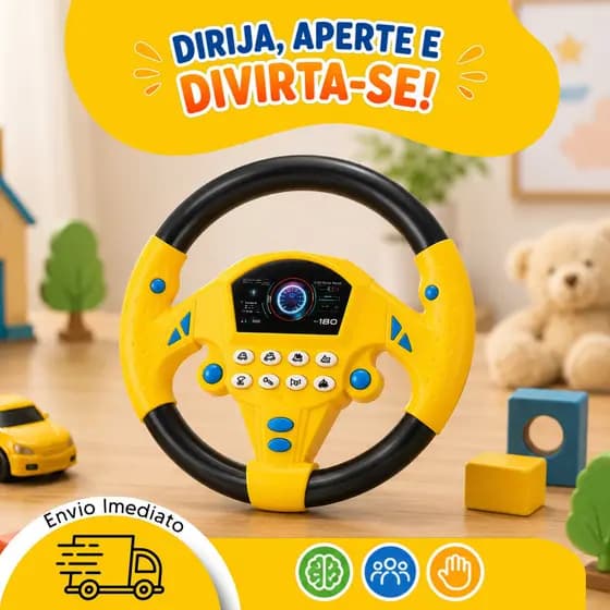 Volante Sonoro Infantil Com Luzes Giro 360° Brinquedo Educativo Interativo