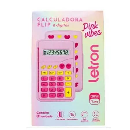 Calculadora de Bolso 8 Dígitos Rosa Flip Flor com Bateria - Leonora