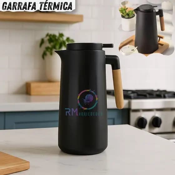 Garrafa Térmica 1LCom Cabo Madeira Café Chá Nórdica
