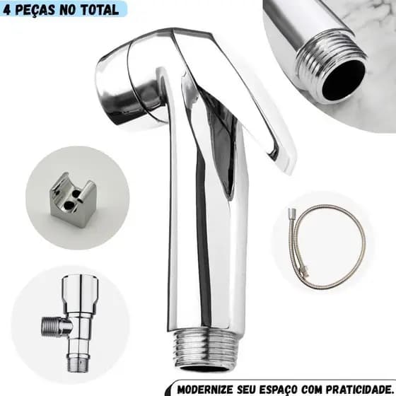 Ducha Higienica Mangueira Flexível Cromada Gatilho Chuveirinho Cromado Registro Saida de Água