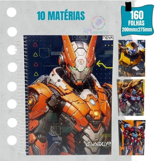 Caderno CYBER 160 Folhas - Estampas Capa Dura 10 Matérias Universitário