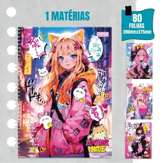Cadernos Capa Dura 1 Matéria Com 80 Folhas Anime Nova Caderno Universitários Escolar