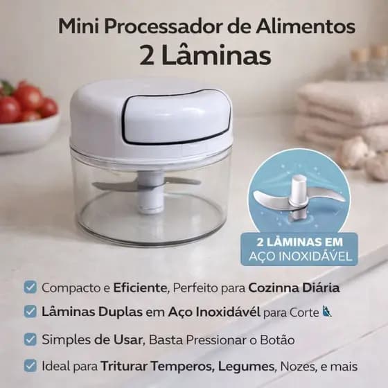 Mini Processador 170ml Alimentos 2 peças Manual 02 Lâminas Cozinha Compacto