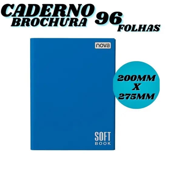 Caderno Brochura Azul 96 Folhas 200mm x 275mm Pautado Universitário Soft Book