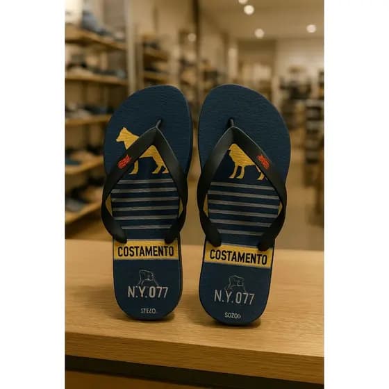 Chinelo Masculino – Estampa Azul com Logo Lobo, Confortável e Estiloso