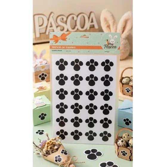 Cartela de Adesivos Patinha de Coelho Páscoa p/ Caça aos Ovos 24 Unid