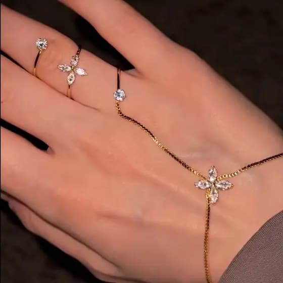 Pulseira de Anel com Franjas de Diamante Brilhante, Anel de Luxo Integrado, Decoração de Mão, Estilo Niche de Alta Quali