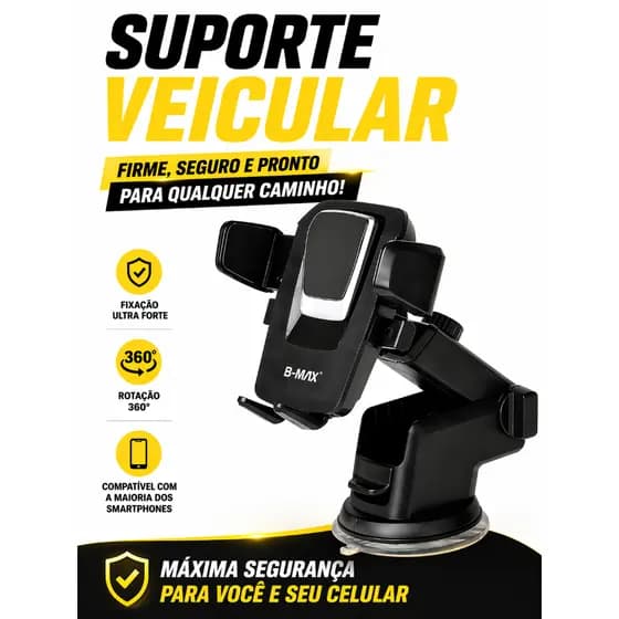 Suporte Veicular Para Celular Trava Universal 360° Antiqueda Fixação Ventosa Painel Vidro