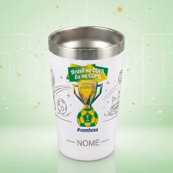 Copo Térmico Inox Copa Do Mundo - Torcida Brasil - Nome Personalizado Gravação Laser 360ml