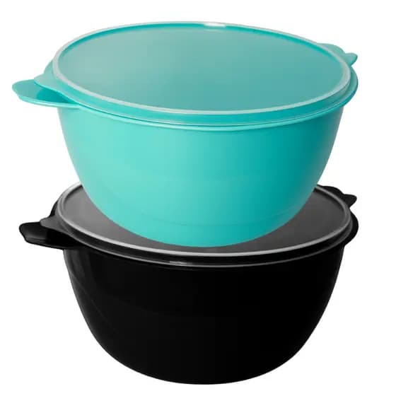 Kit Bowls Saladeiras Grandes 6 Litros 2 Un. Preta e Verde Plasticos Resistente Bacia C/ Tampa Tigela